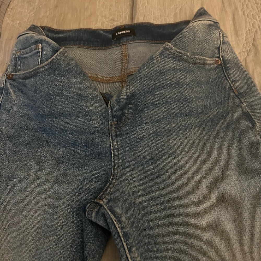 Express High Rise Distressed Blue Jeans - Picture 2 of 4